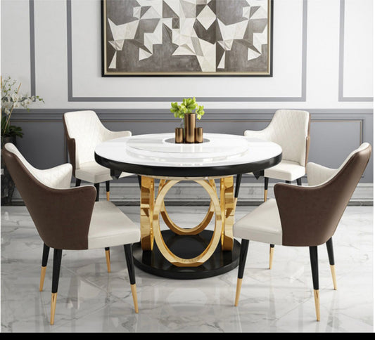 White Round Marble Top with Gold Steel Legs Dining Room Set