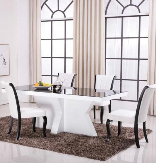 WHITE LUX ITALIAN DINING TABLE WITH TEMPERED GLASS TOP