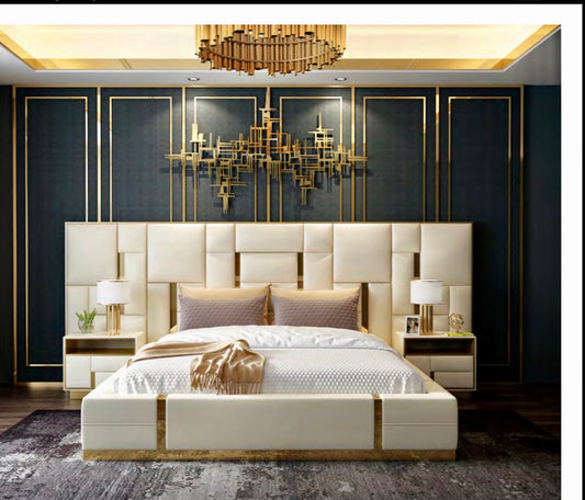 WHITE AND GOLD LUX BED SET