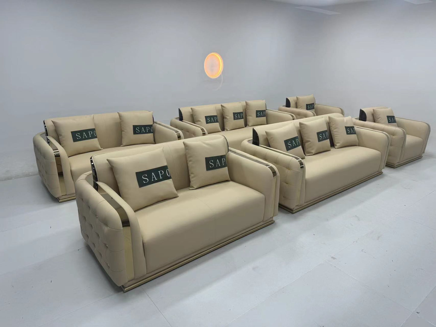 GG-Cream/Beige  Modern Leather Living Room  Sofa Settee