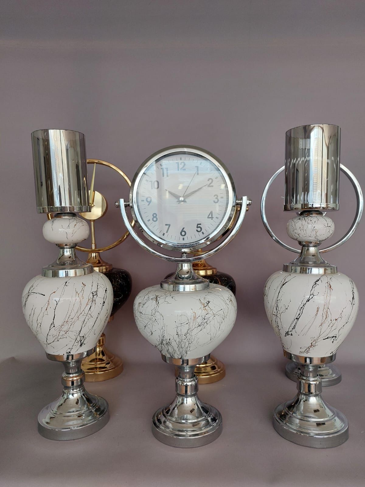 G-VJSER01 3-1 White/Silver Decorative Jar Set