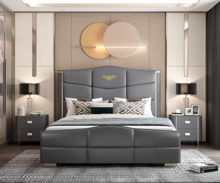 Gray leather Titanium Gold Trim Bed