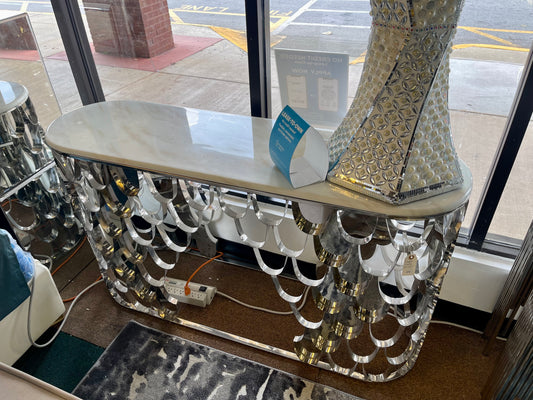 SILVER MARBLE TOP CONSOLE TABLE
