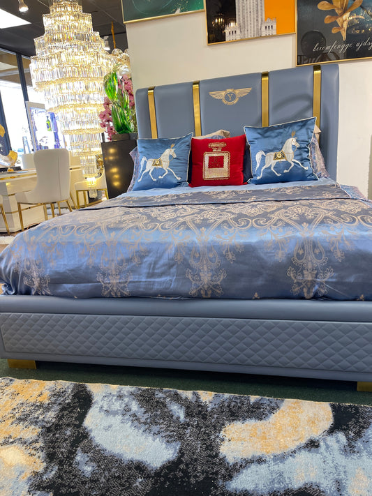 Blue Leather and Gold Titanium Bedframe