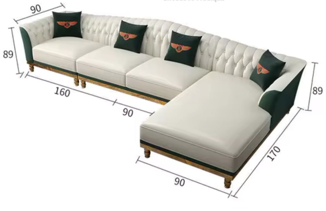 GG-White & Teal Leather Sectional  Sofa