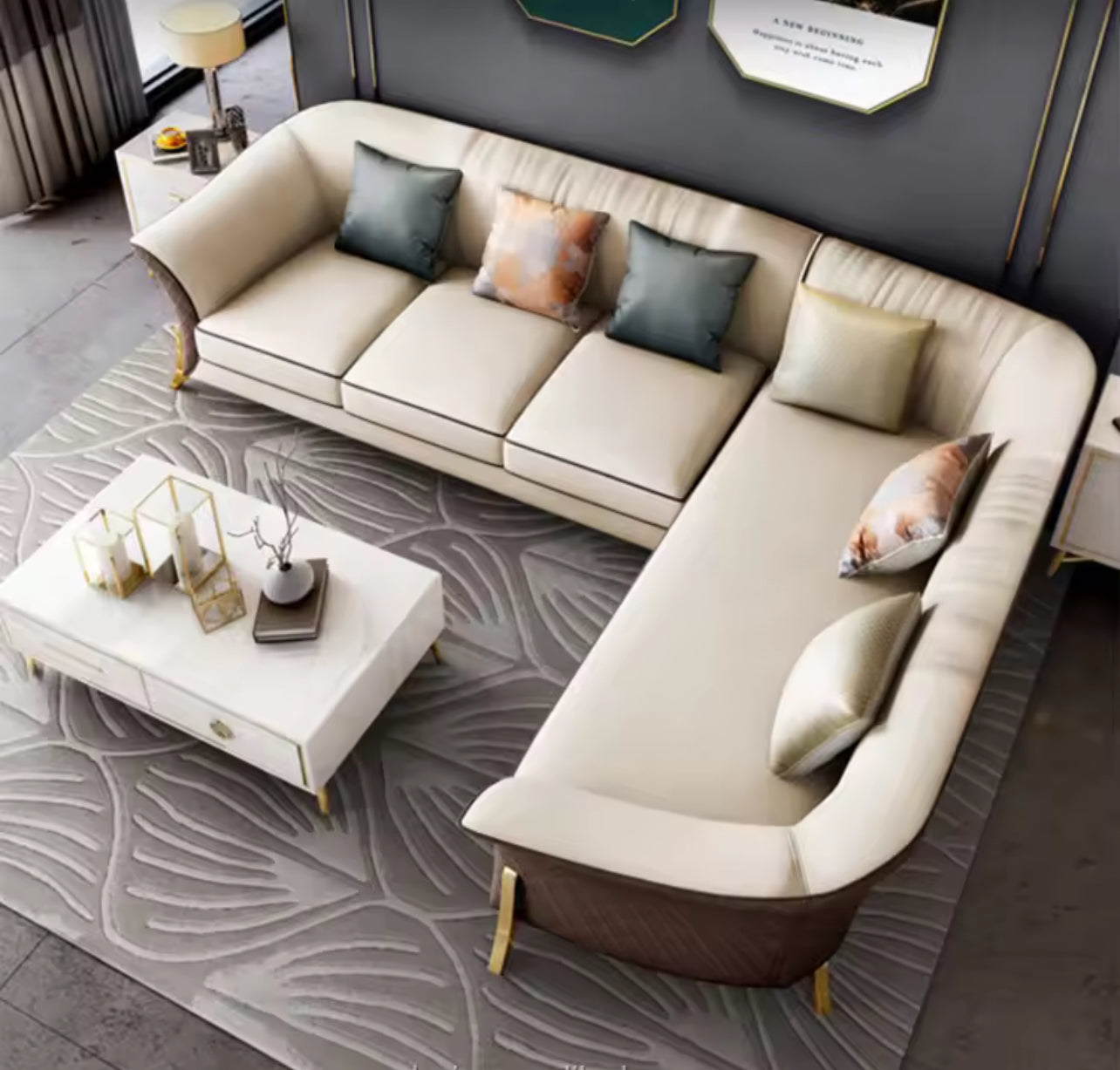 GG-Curvy Brown & Cream Modern Sectional Sofa