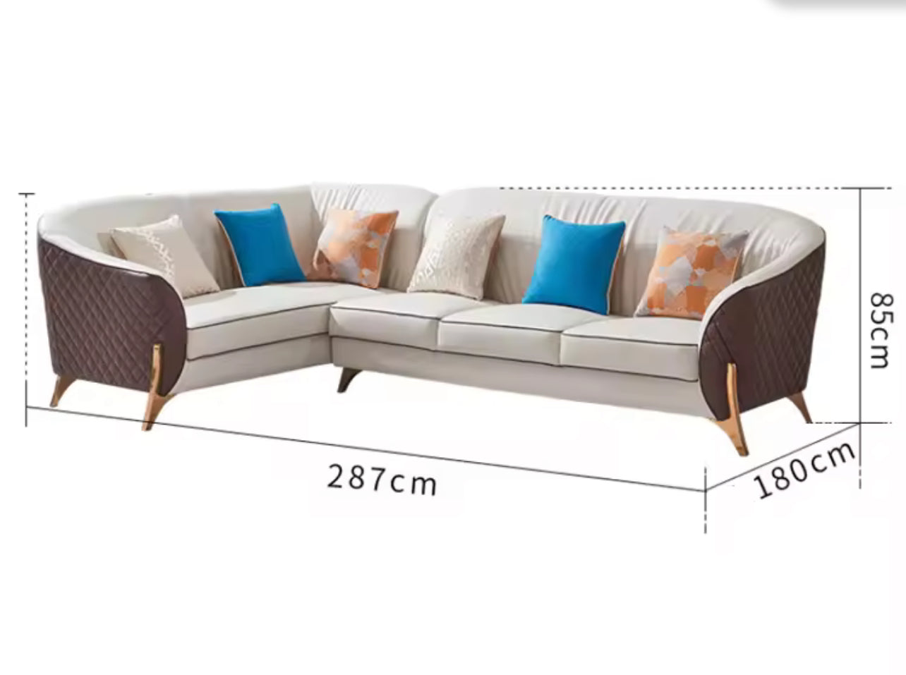 GG-Curvy Brown & Cream Modern Sectional Sofa