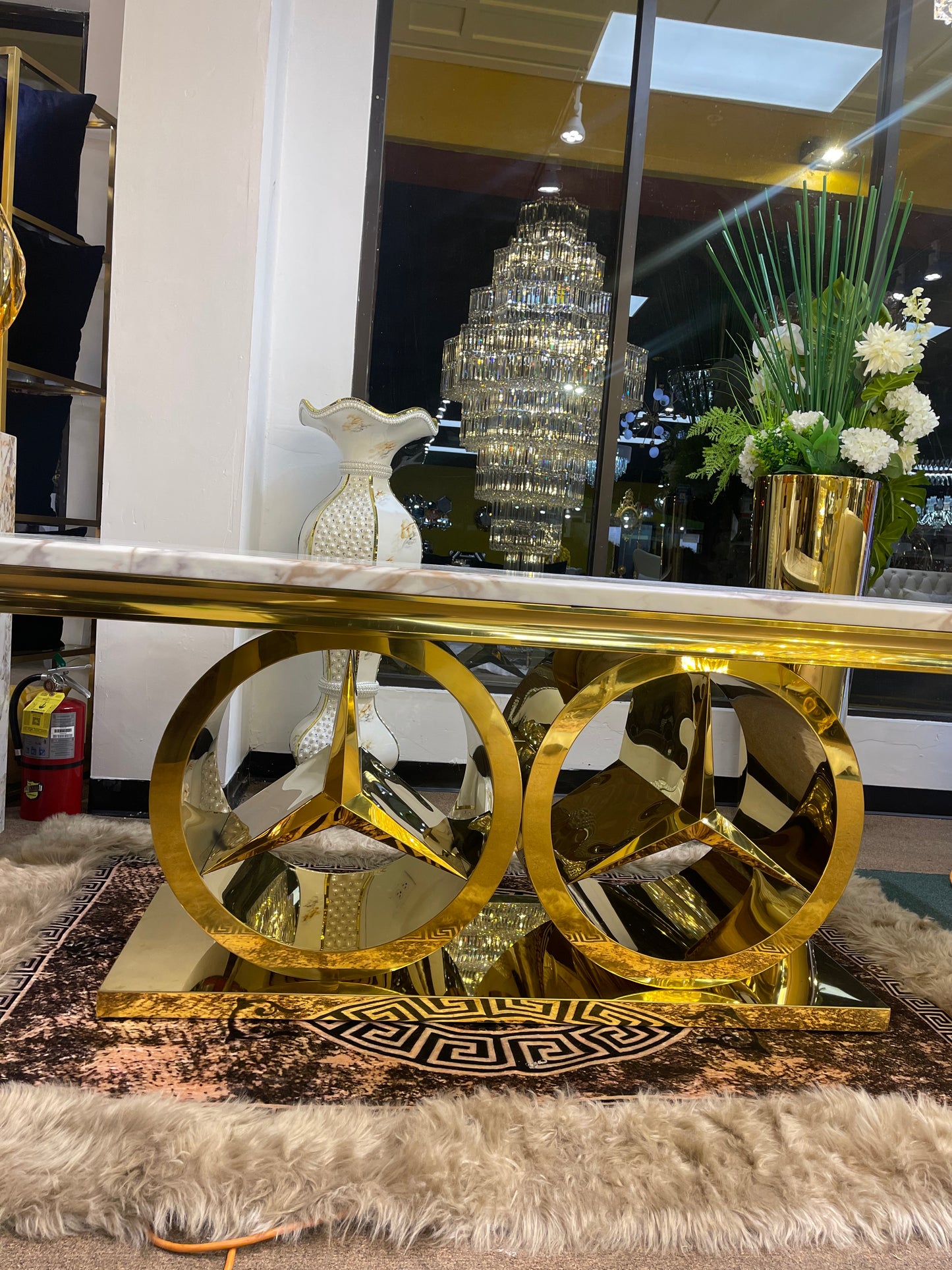 White Modern Mercedes Benz Marble Dining Table