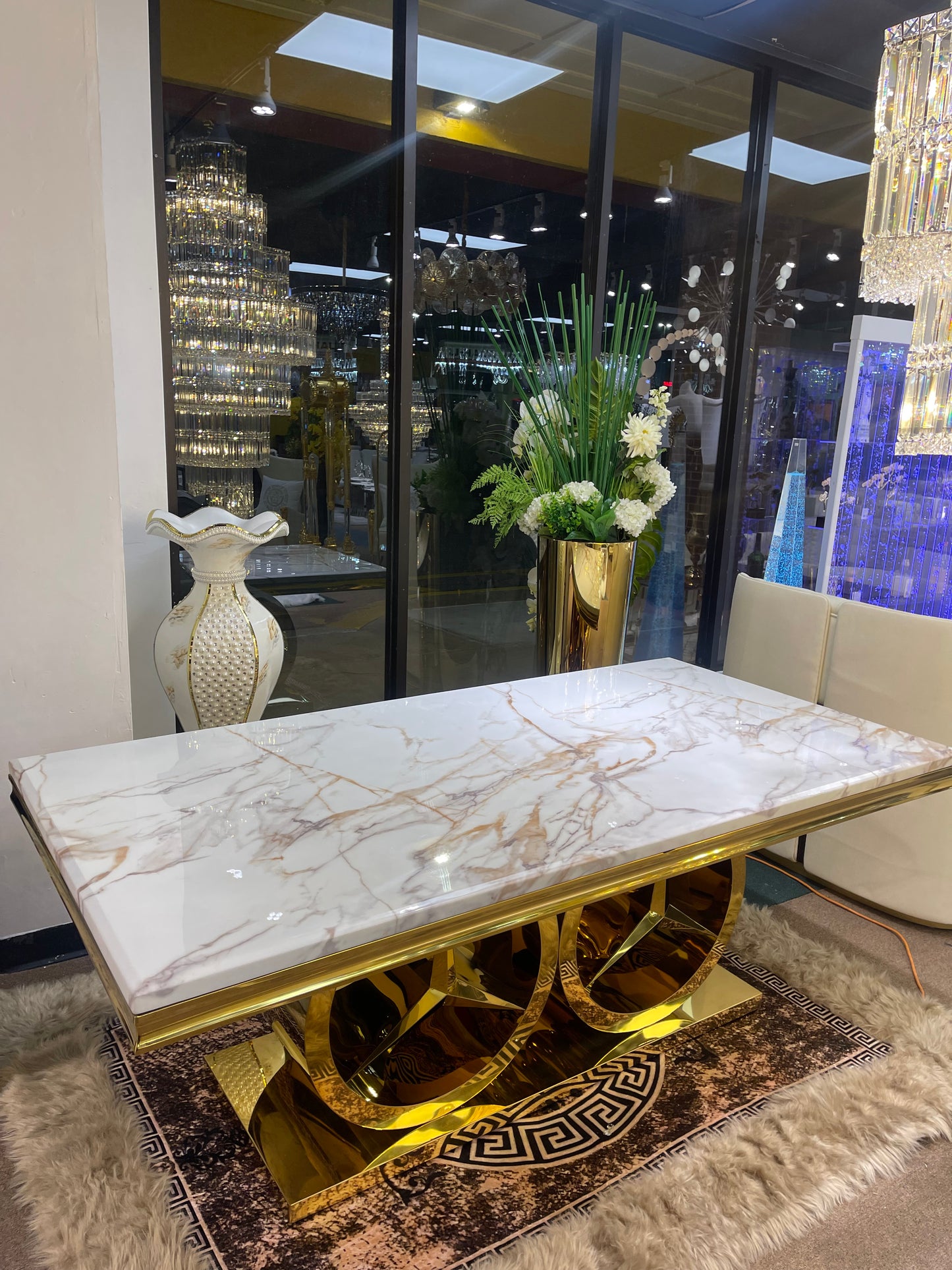 White Modern Mercedes Benz Marble Dining Table