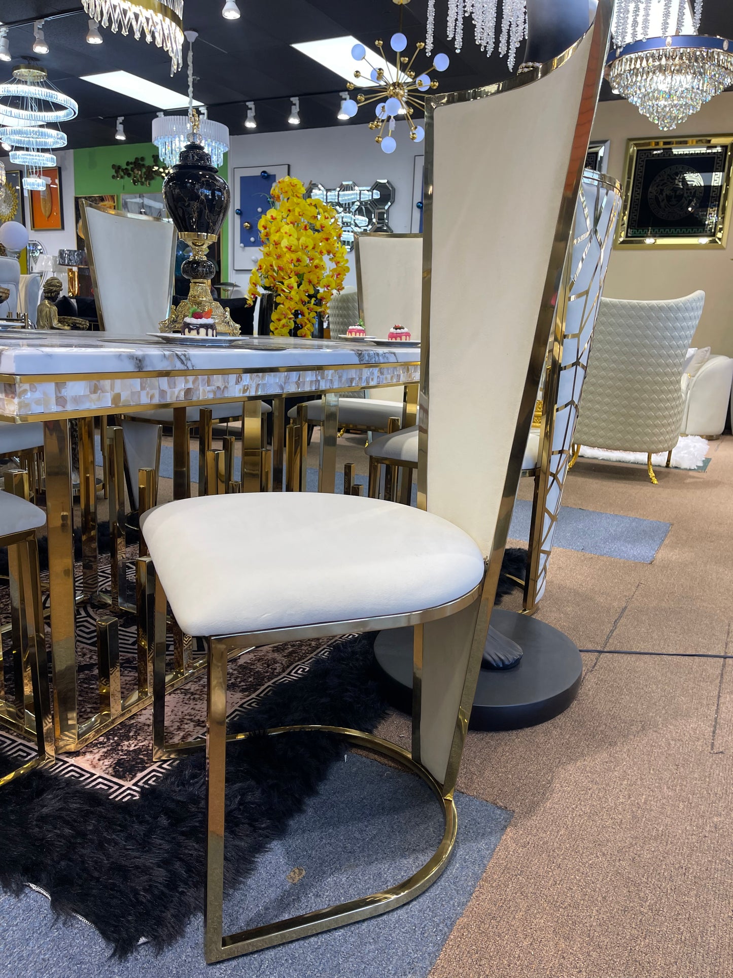 Cream Velvet Modern Luxury Dining Chairs