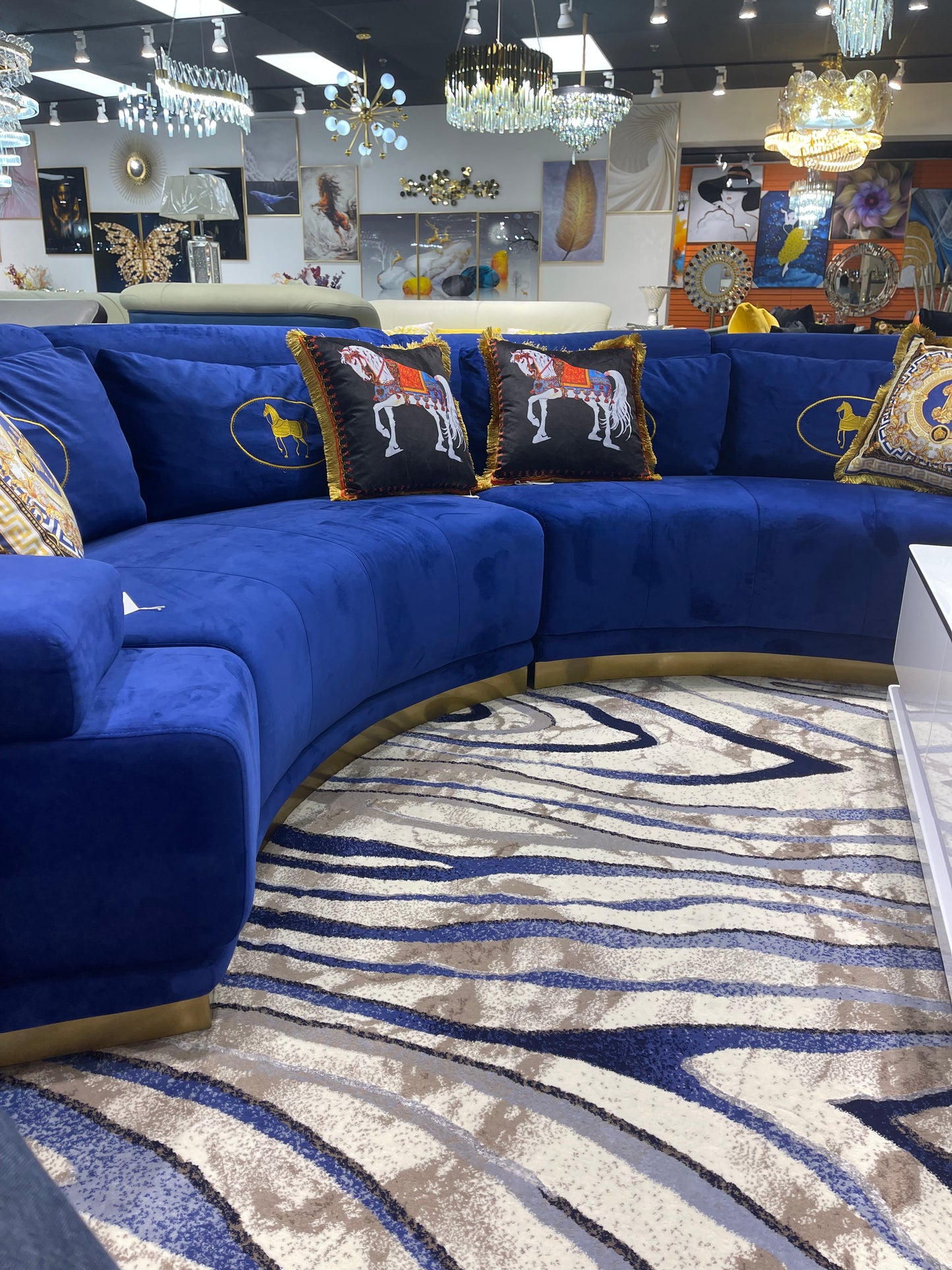 Blue Velvet Boomerang Sofa Sectional