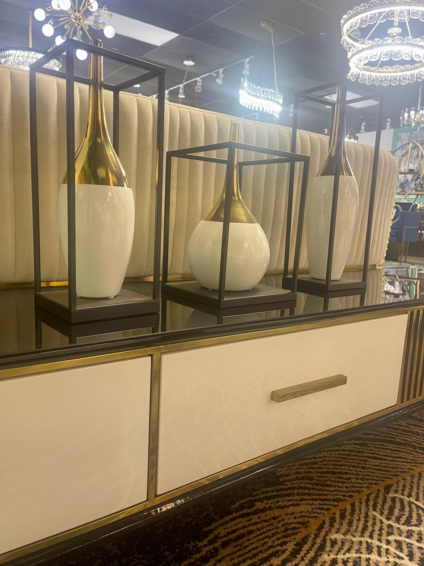 G-DVJ 3-1 White and Gold Cage Decorative Jar Set