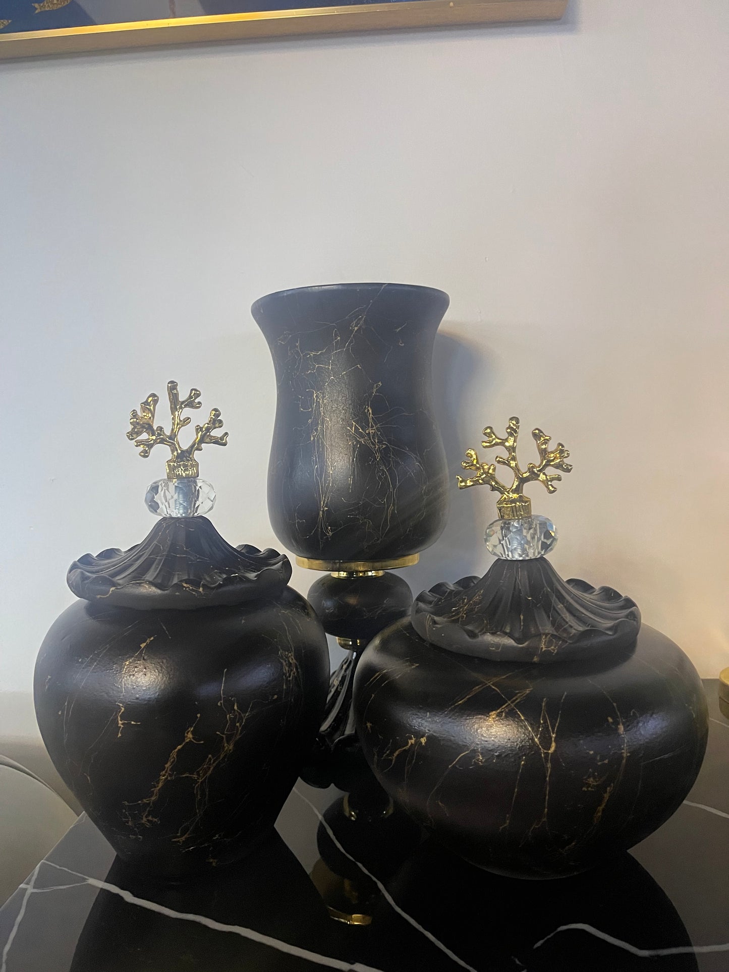G-VJSER04 3-1 Black/Gold Decorative Jar Set
