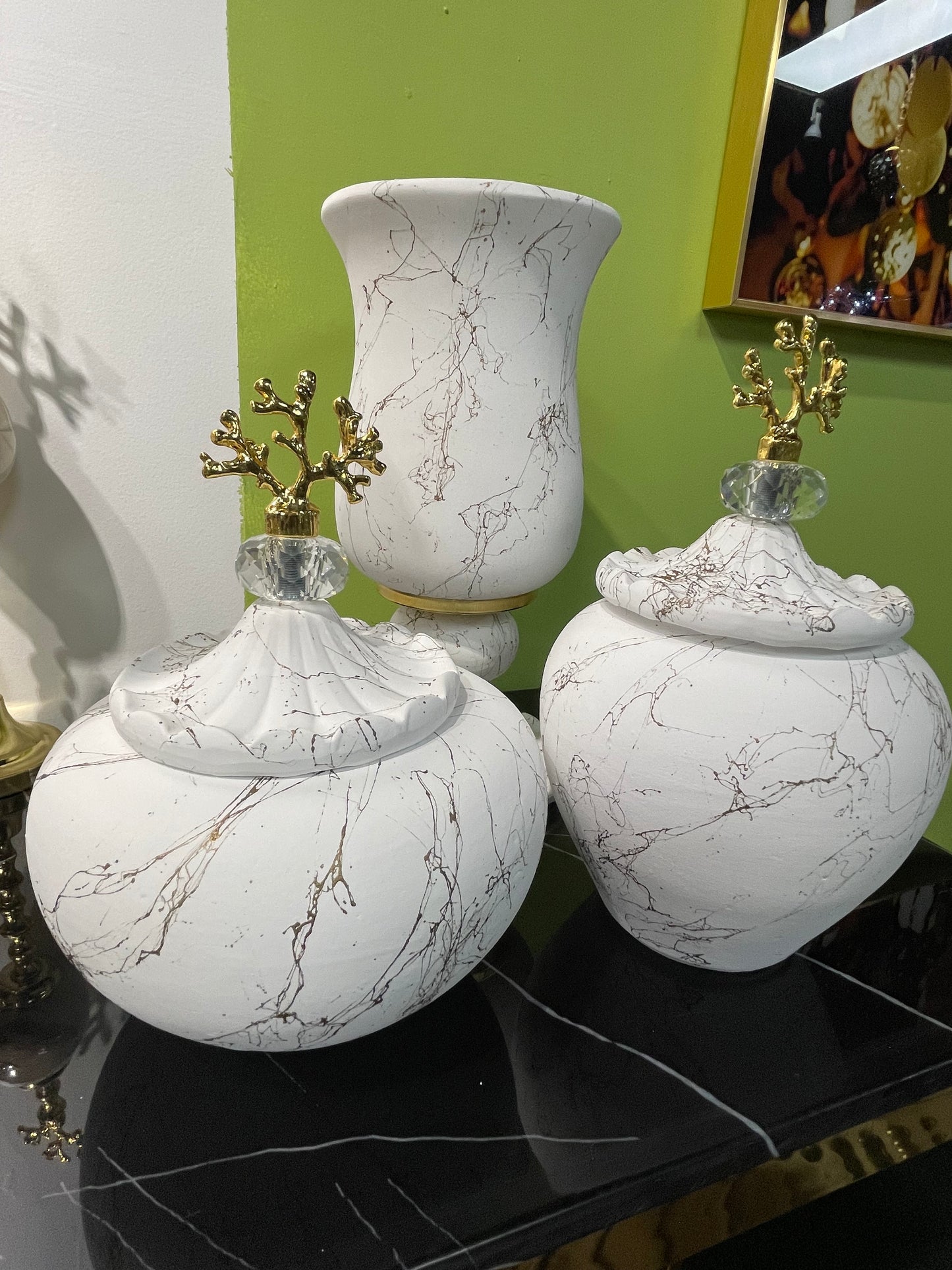 G-VJSER04 3-1 White/Gold Decorative Jar Set