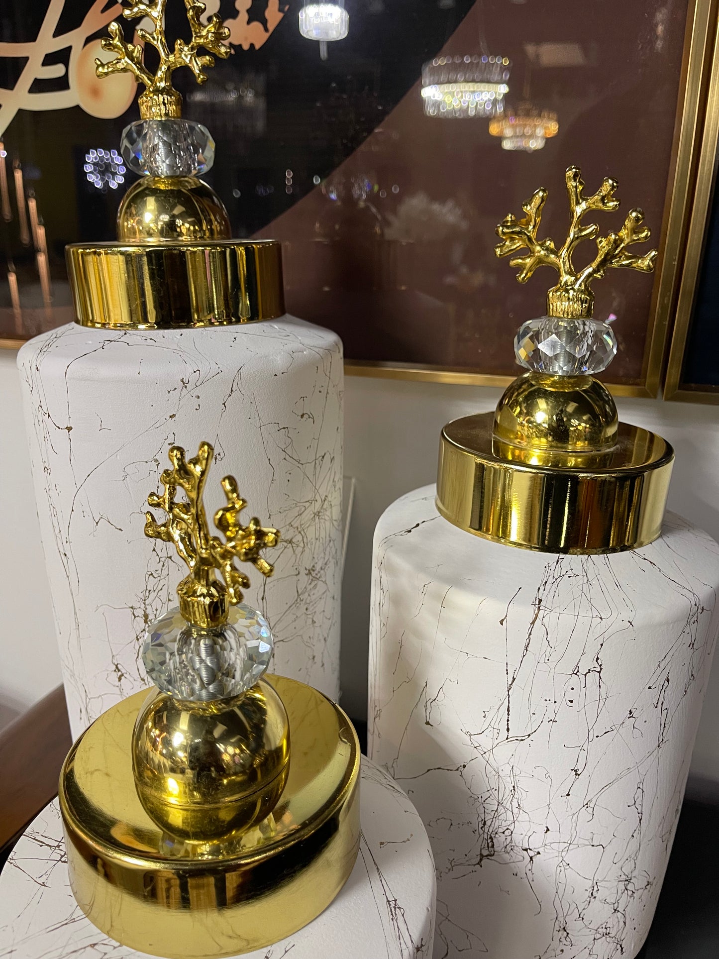 G-VJSER06 3-1 Gold Trim White Decorative Jar Set