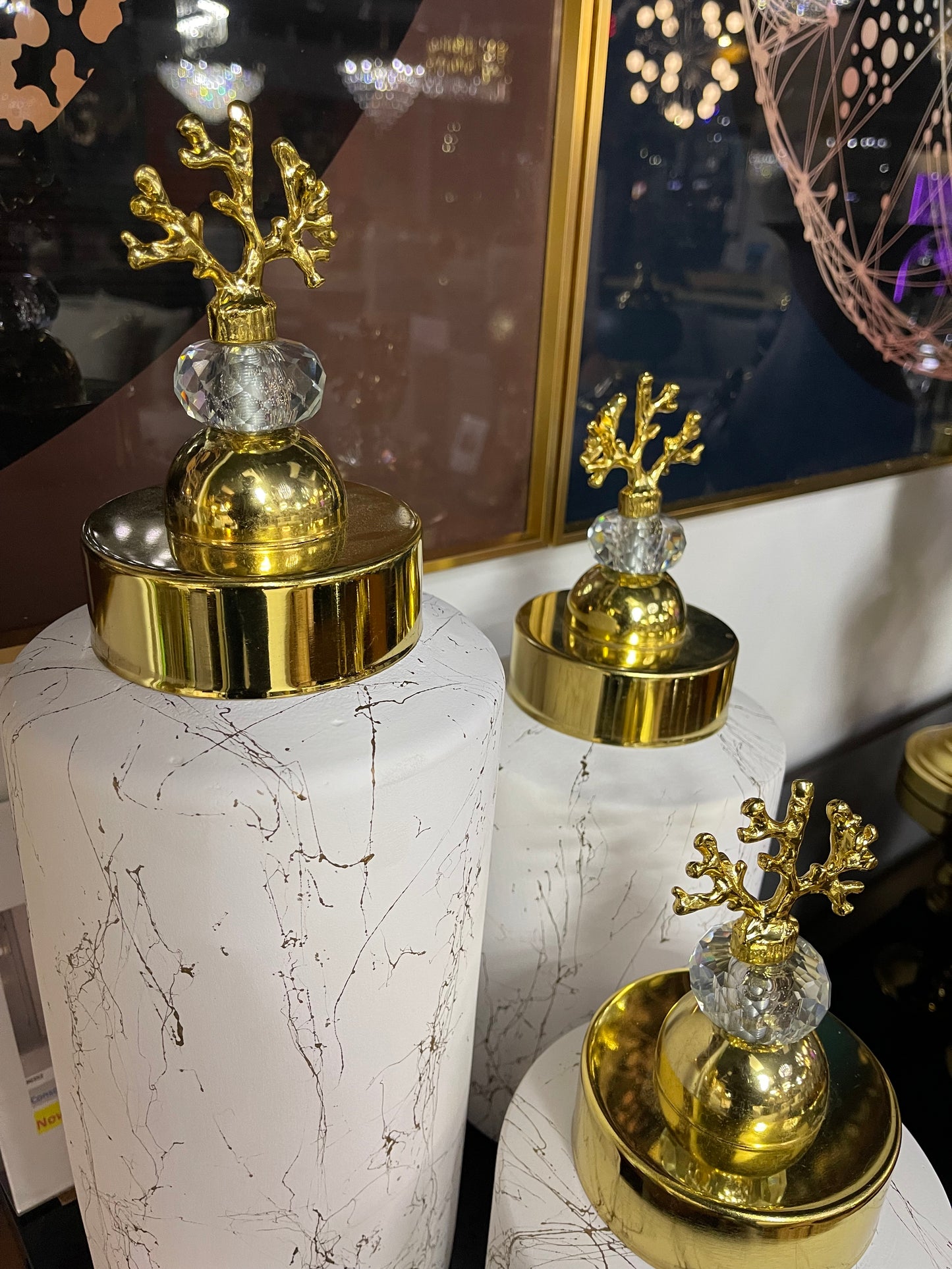 G-VJSER06 3-1 Gold Trim White Decorative Jar Set