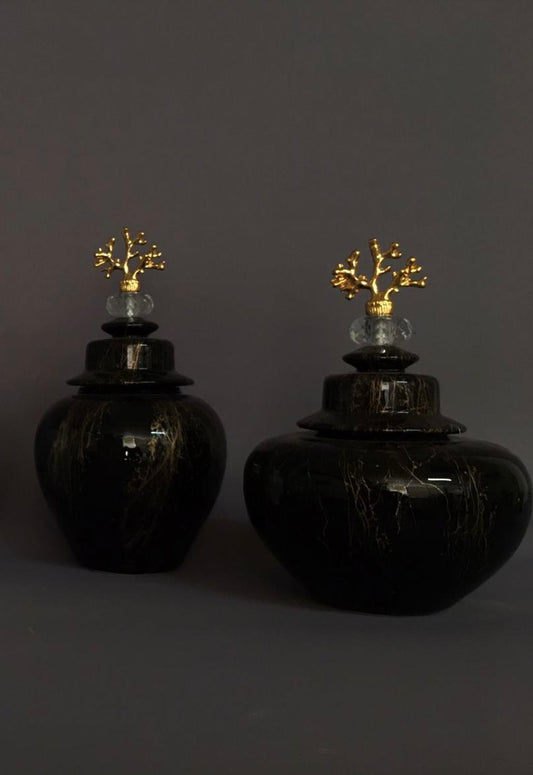 G-VJSER04 3-1 Black/Gold Decorative Jar Set