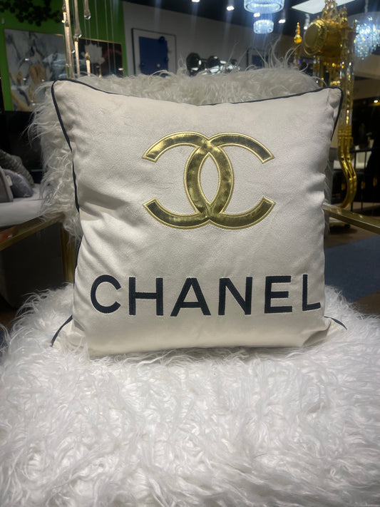 Cream Chanel Throw Pillow