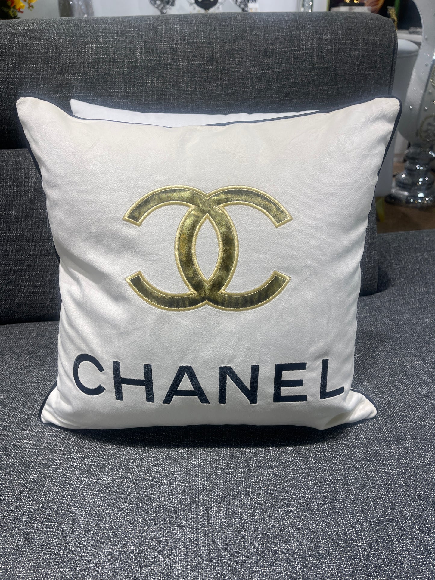 Cream Chanel Throw Pillow