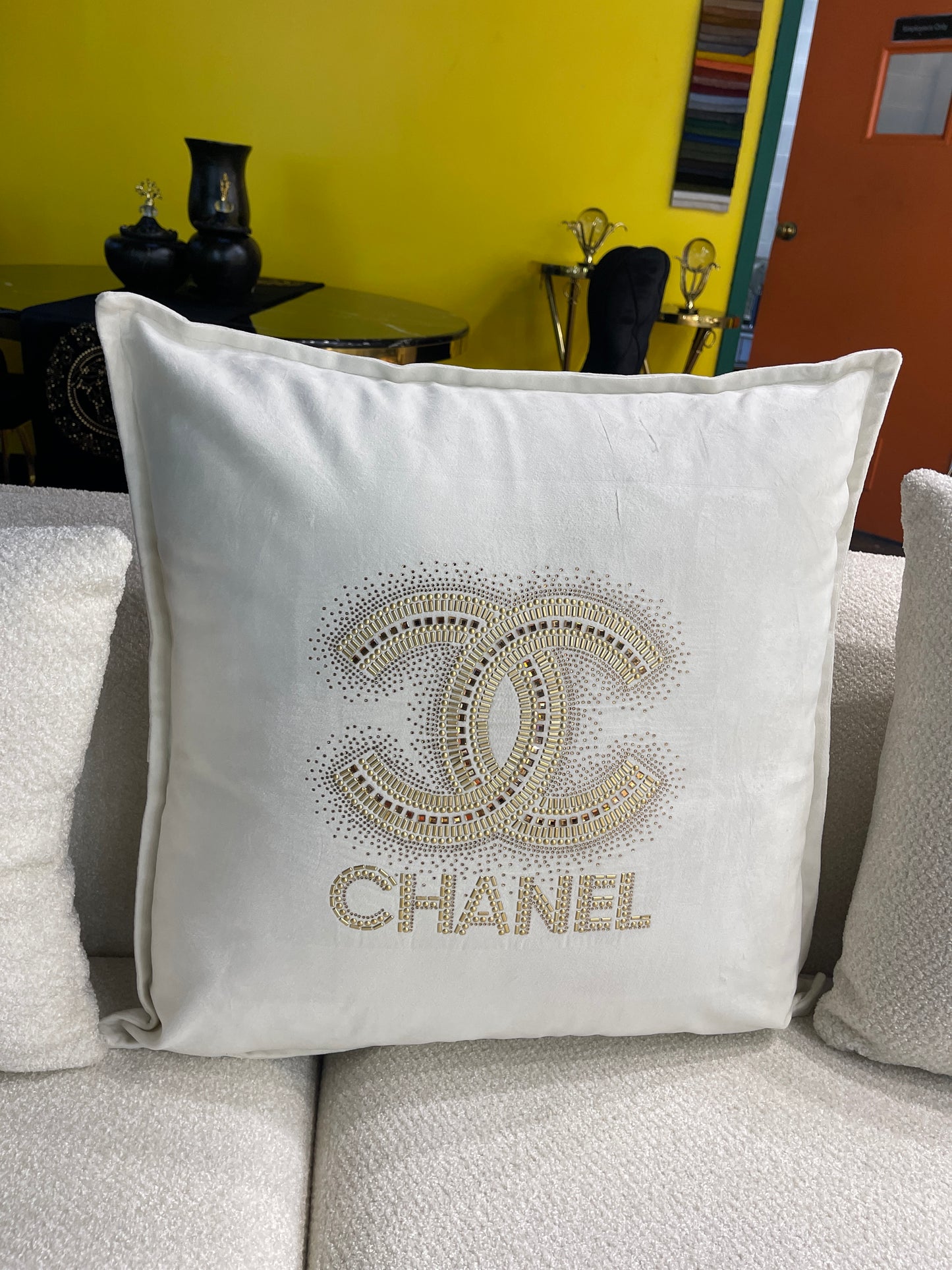Cream Chanel Throw pillow