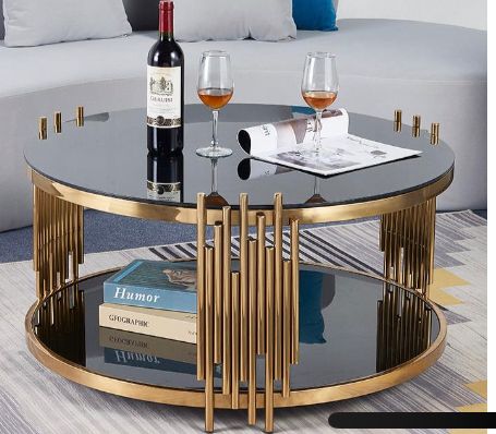 Gold Steel And Black See-Throw Tempered Glass Coffee Table