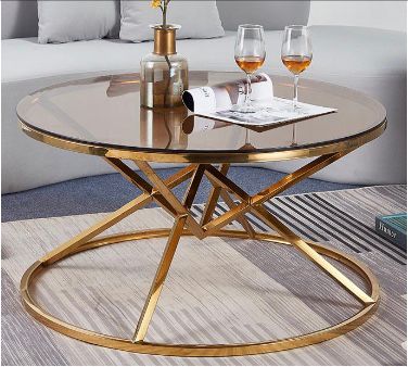 Gold Frame And Brown See-Throw Tempered Glass Coffee table