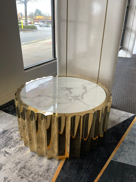 Gold Oval Frame And Marble Top Coffee Table