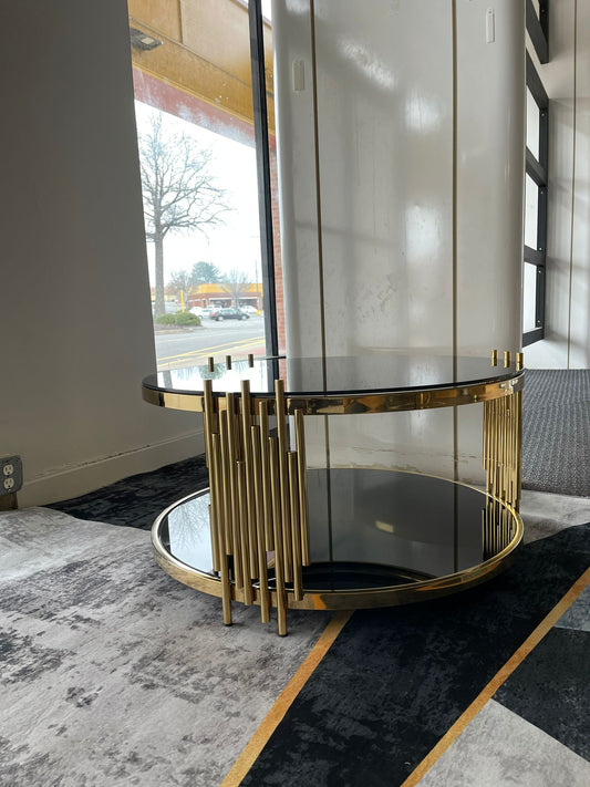 Gold Steel And Black See-Throw Tempered Glass Coffee Table