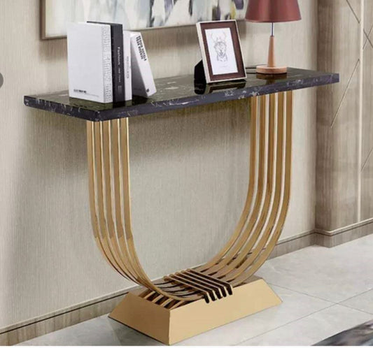 Gold Frame  And Black Marble Top console table