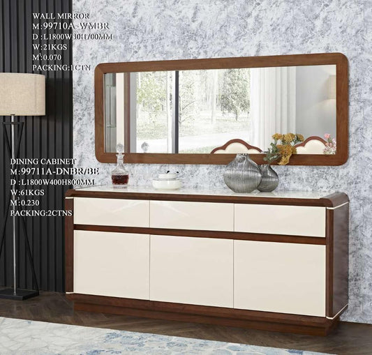Off-White And Brown Console And Mirror set
