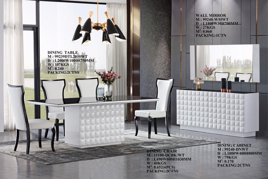 White with Black Tempered Glass Table Top Dining Room Set