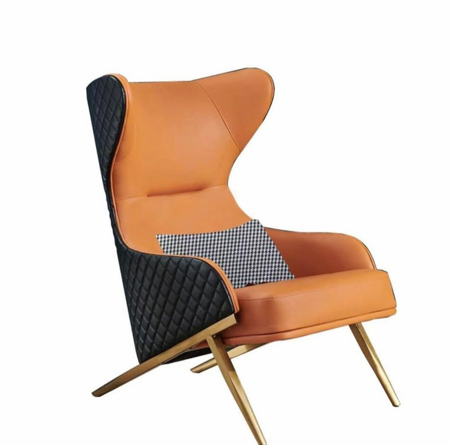Orange-Black Leather Accent Chair