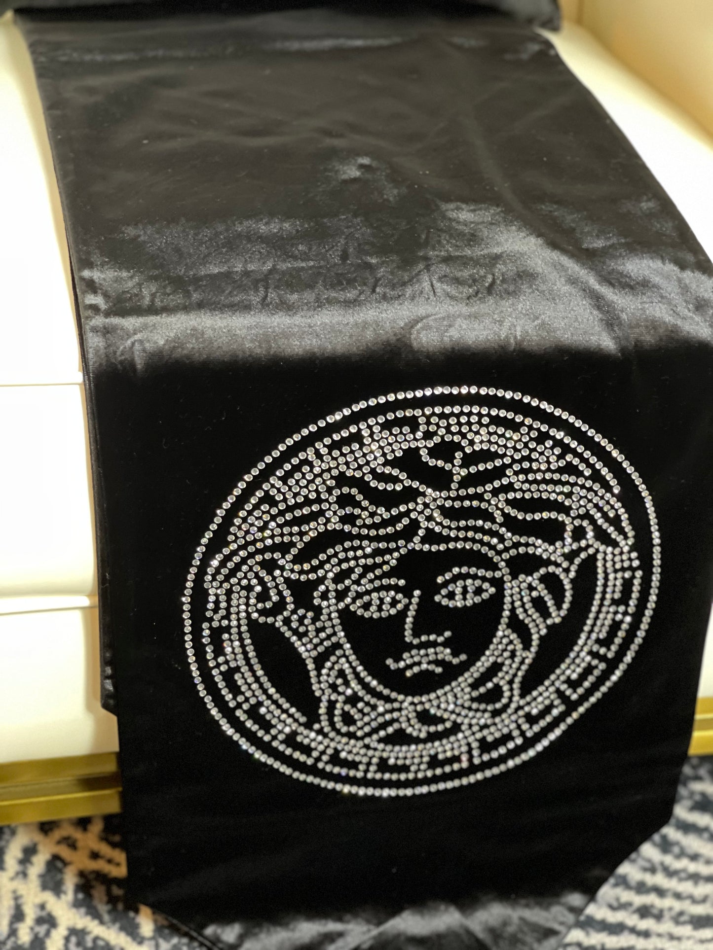 Black Embroidered Versace Table Runner