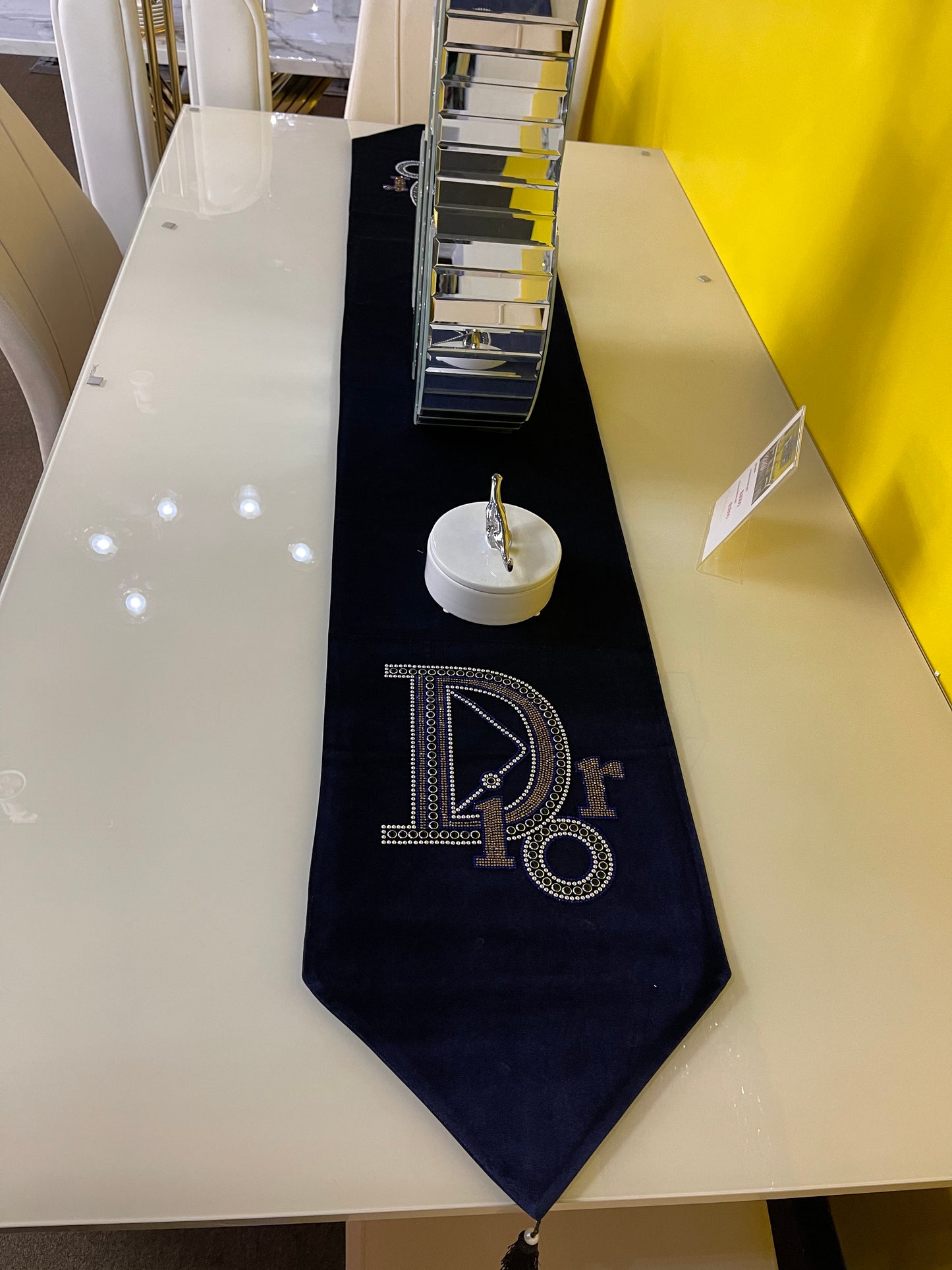 Black Embroidered Dior Table Runner