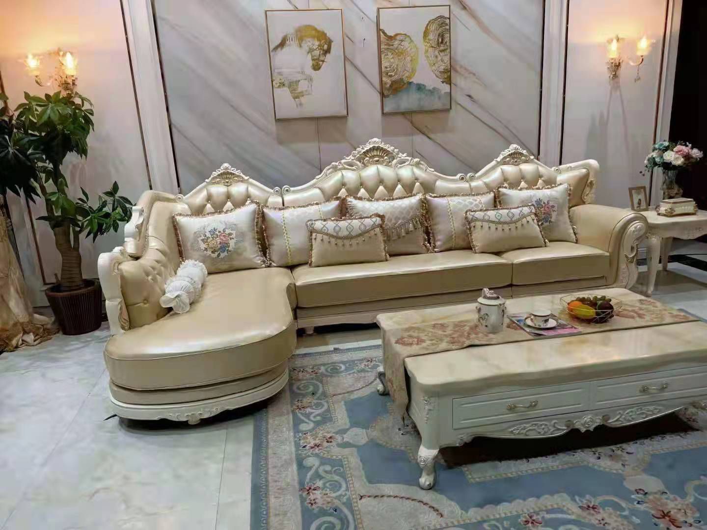 Cream Royal Leather Sectional Sofa