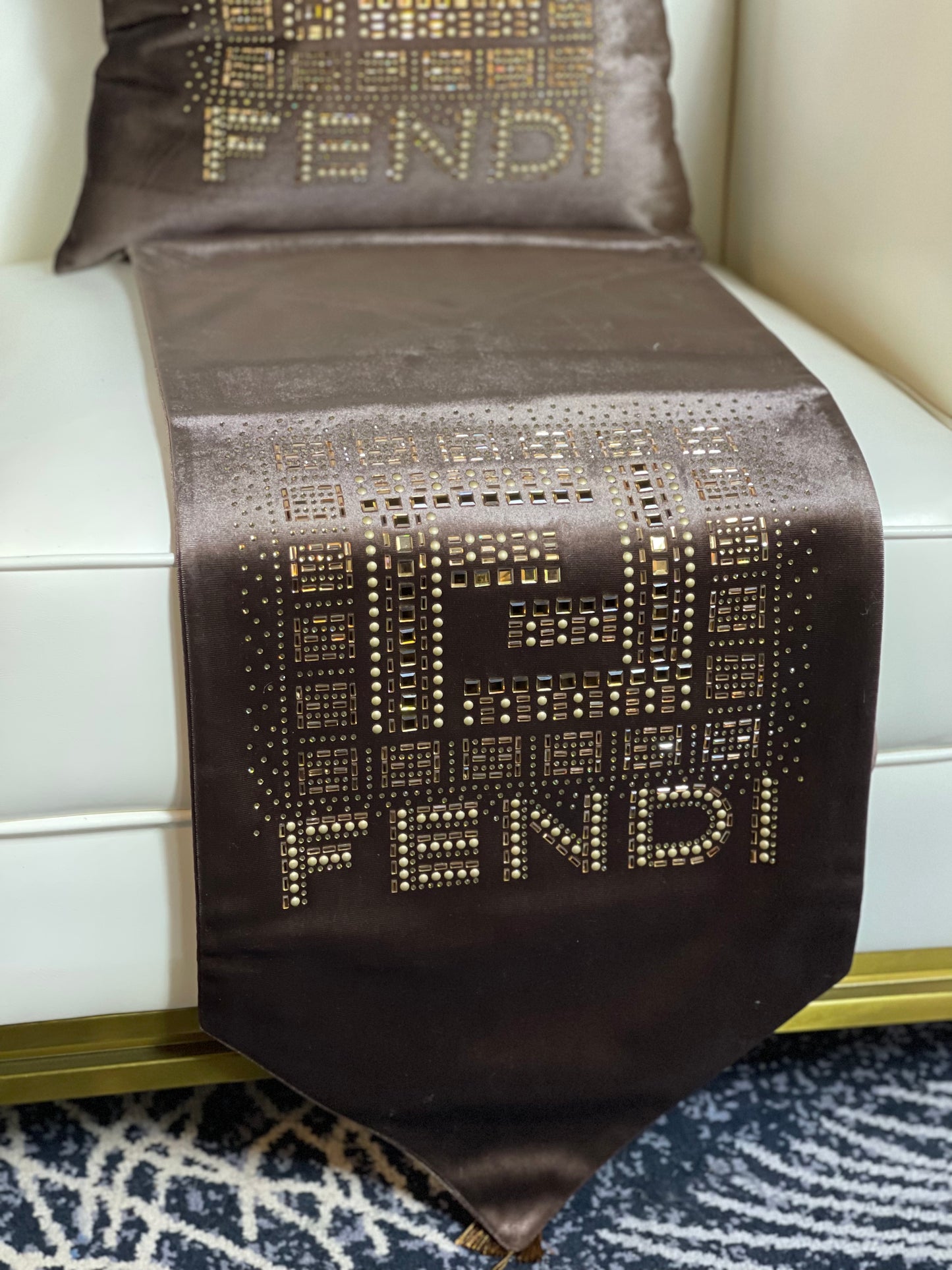 Brown Embroidered Fendi Table Runner