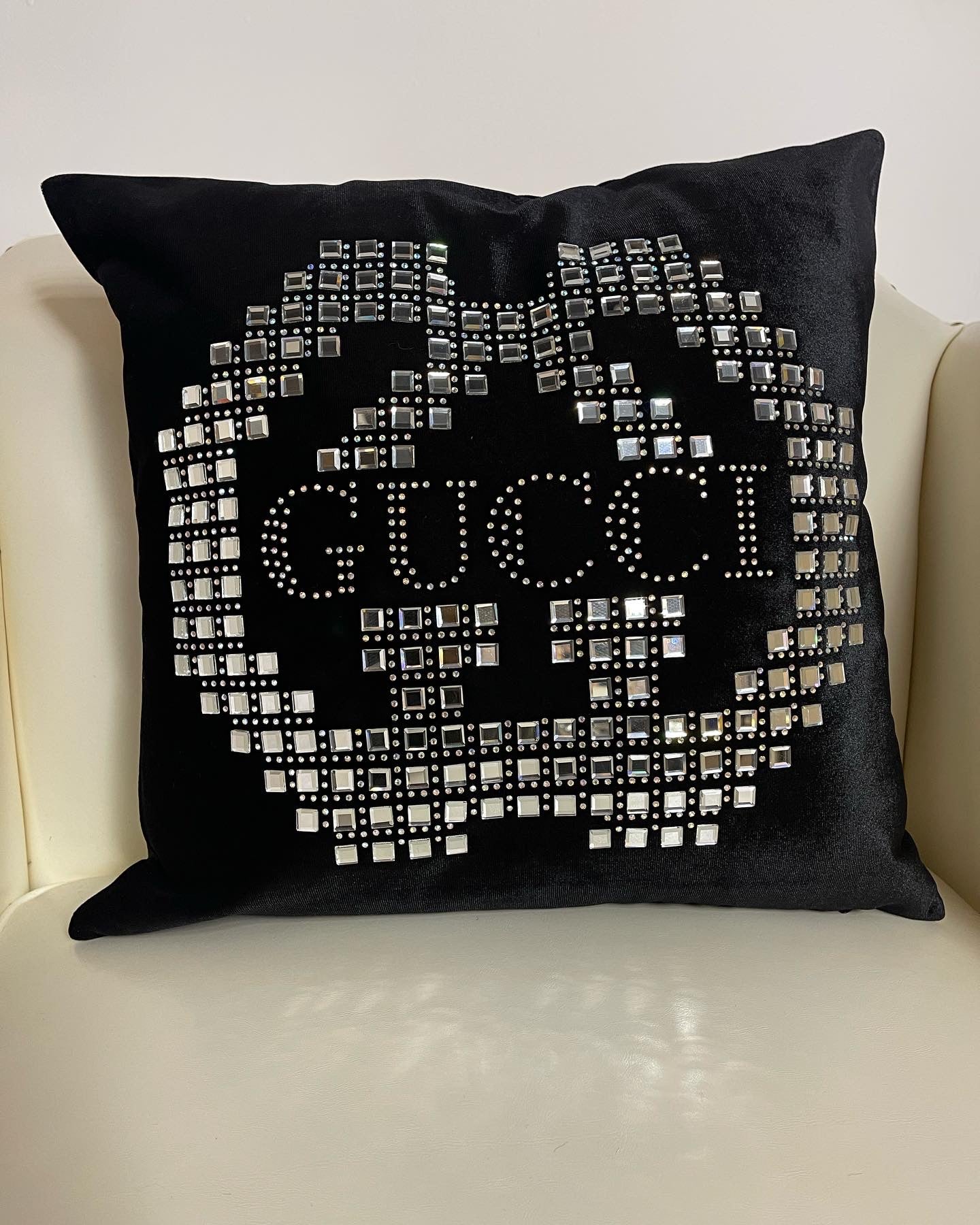 Black & Silver Embroidered Gucci Throw Pillow
