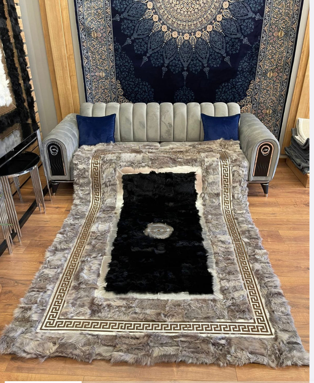 Grey Fluffy Versace Rug