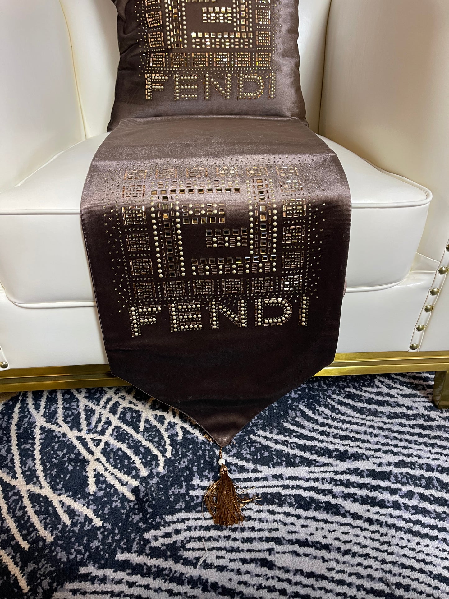 Brown and Gold  Embroidered Fendi Throw Pillow