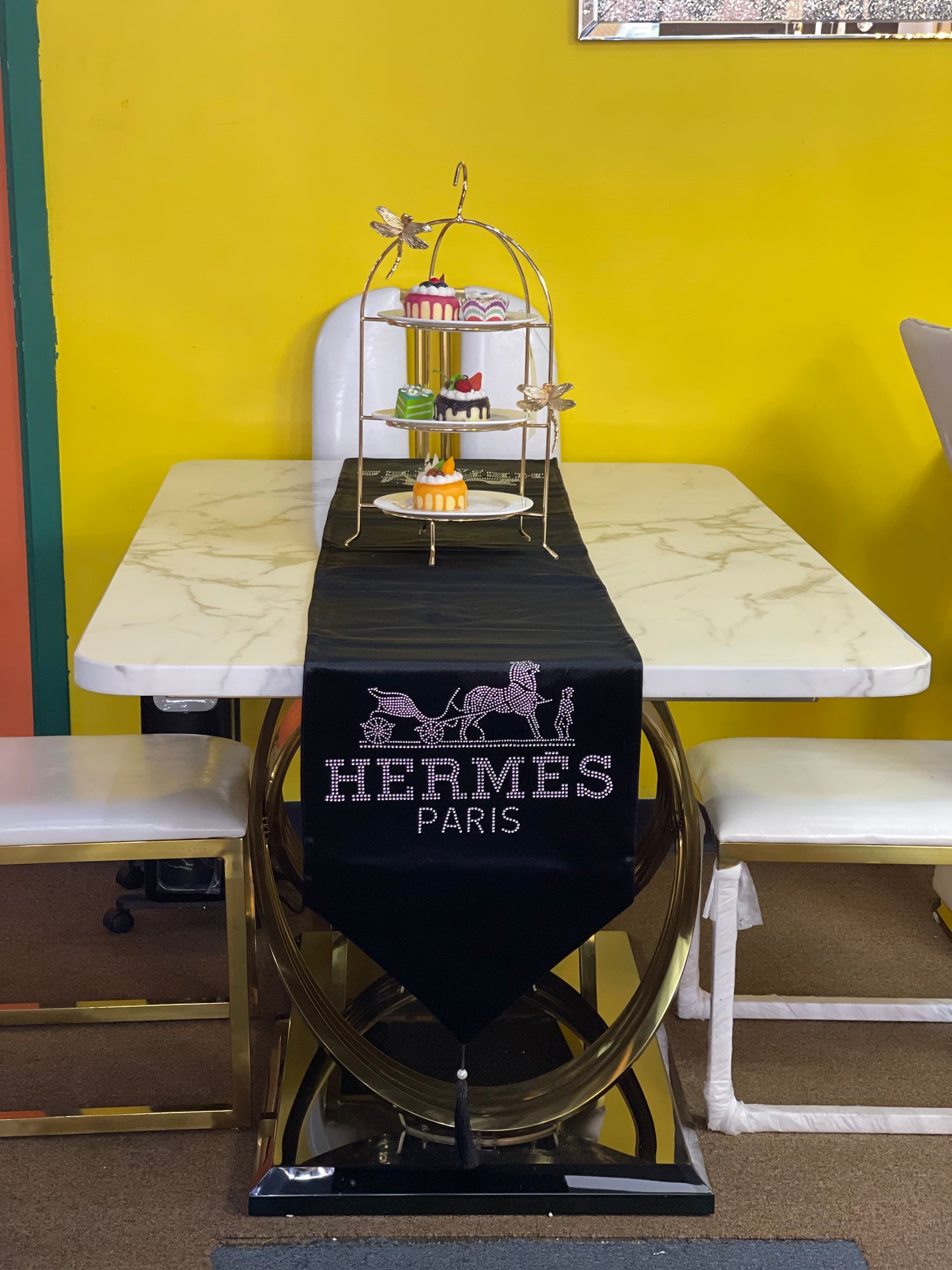 Black Embroidered Hermes Table Runner