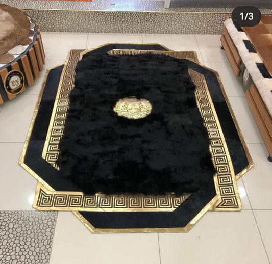Black and Gold Fluffy Versace Rug