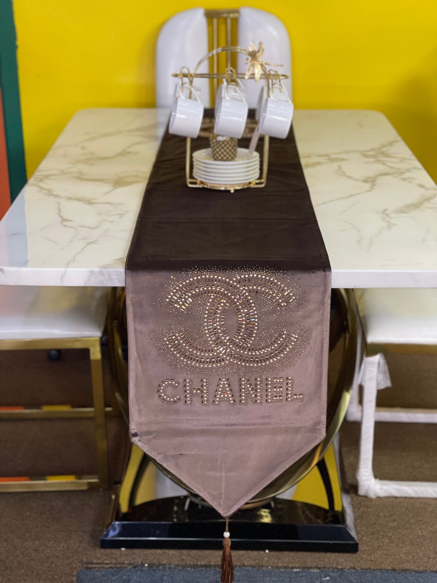 Brown Embroidered Chanel Table Runner