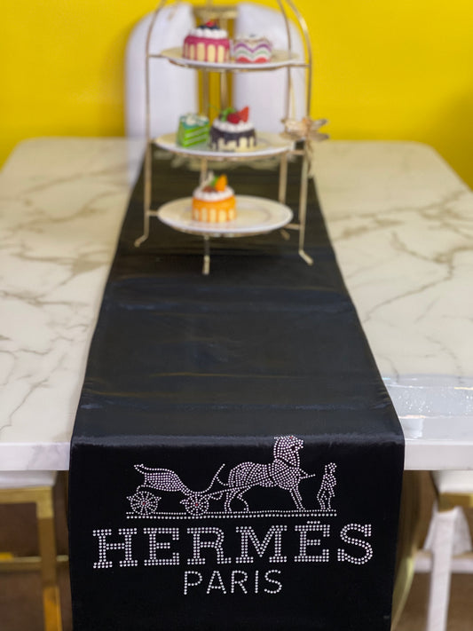 Black Embroidered Hermes Table Runner