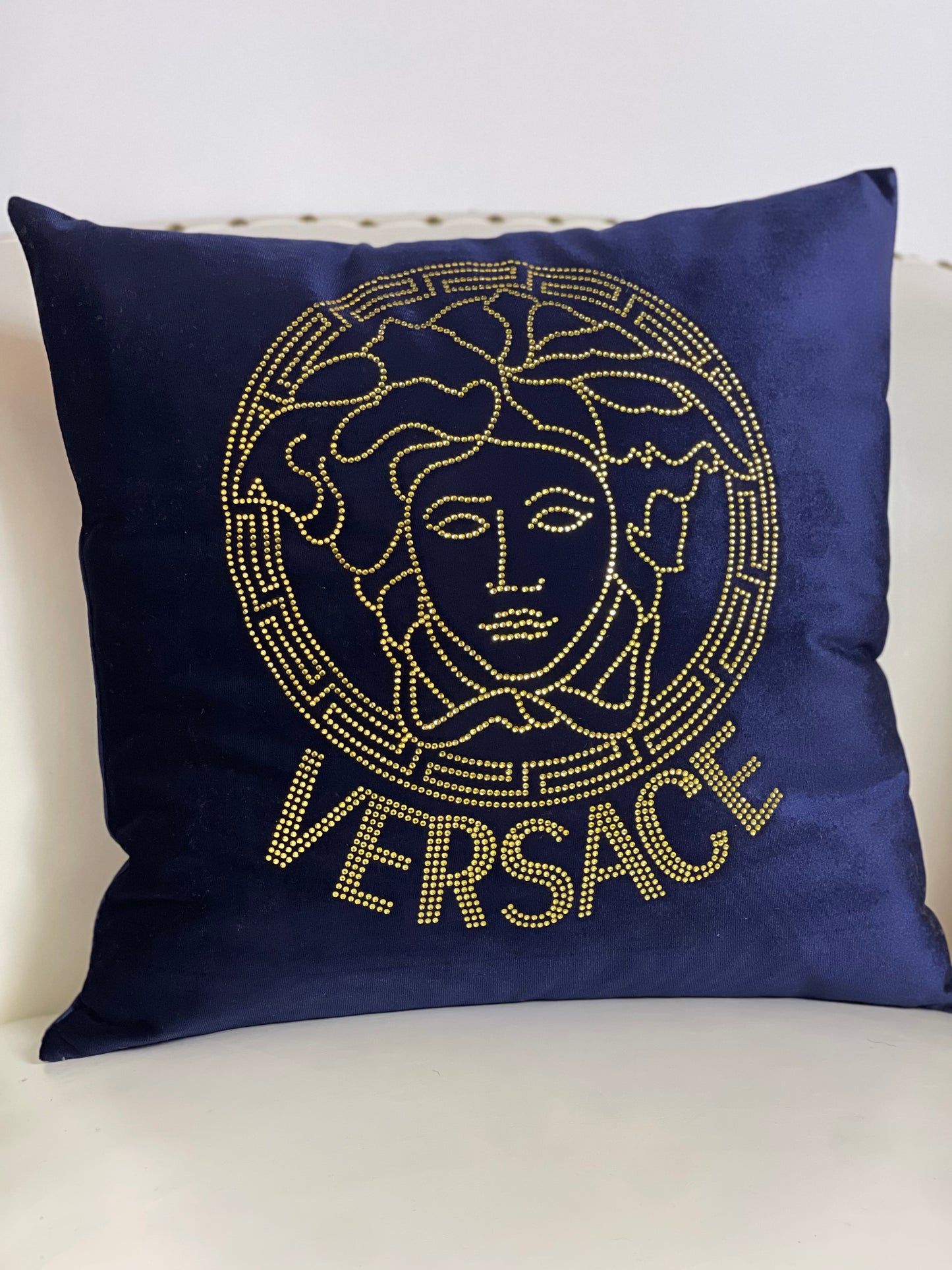 Blue Versace Throw Pillow