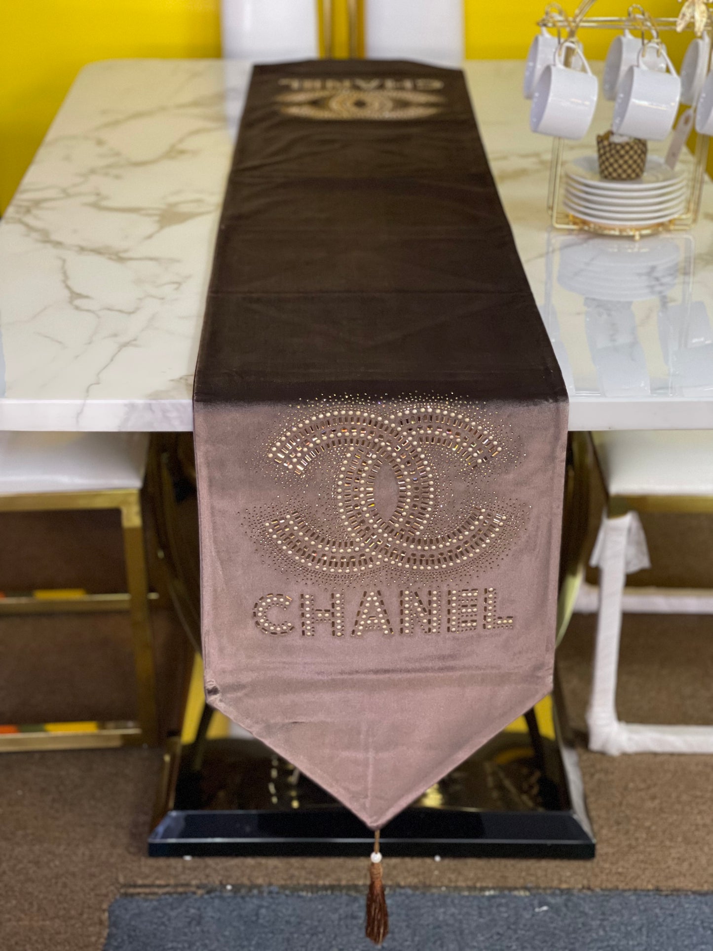 Brown Embroidered Chanel Table Runner