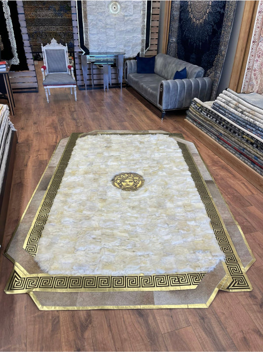 White and Gold Versace Rug