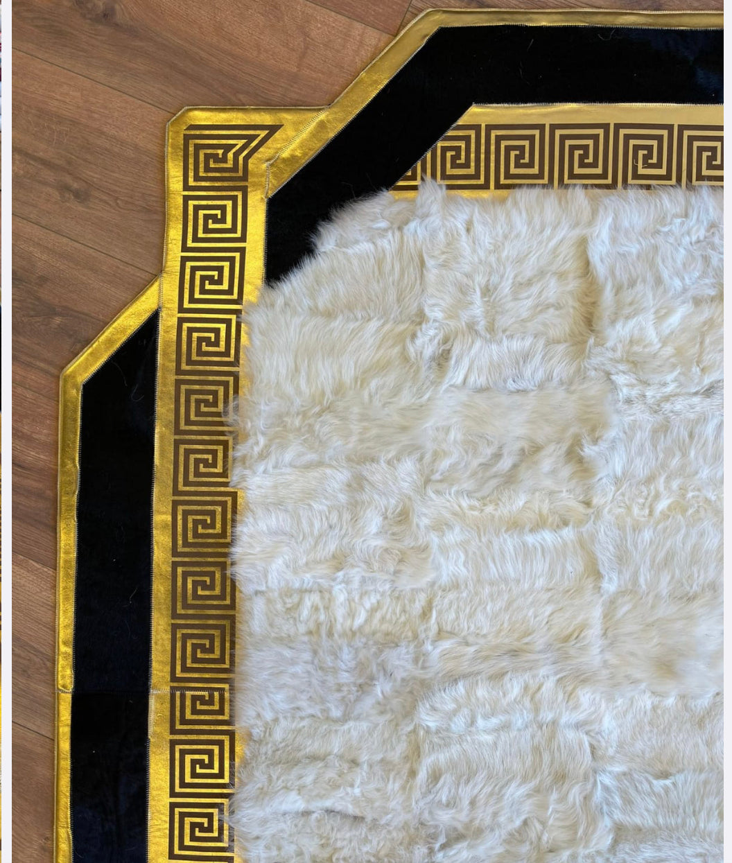 White, Black, and Gold Versace Rug