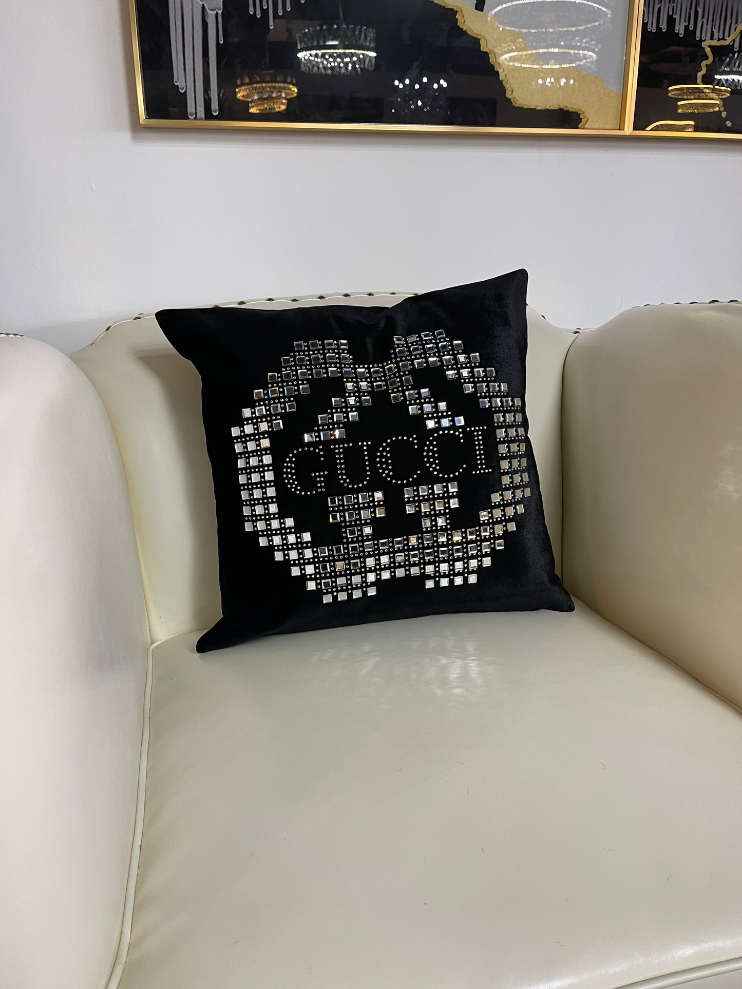 Black & Silver Embroidered Gucci Throw Pillow