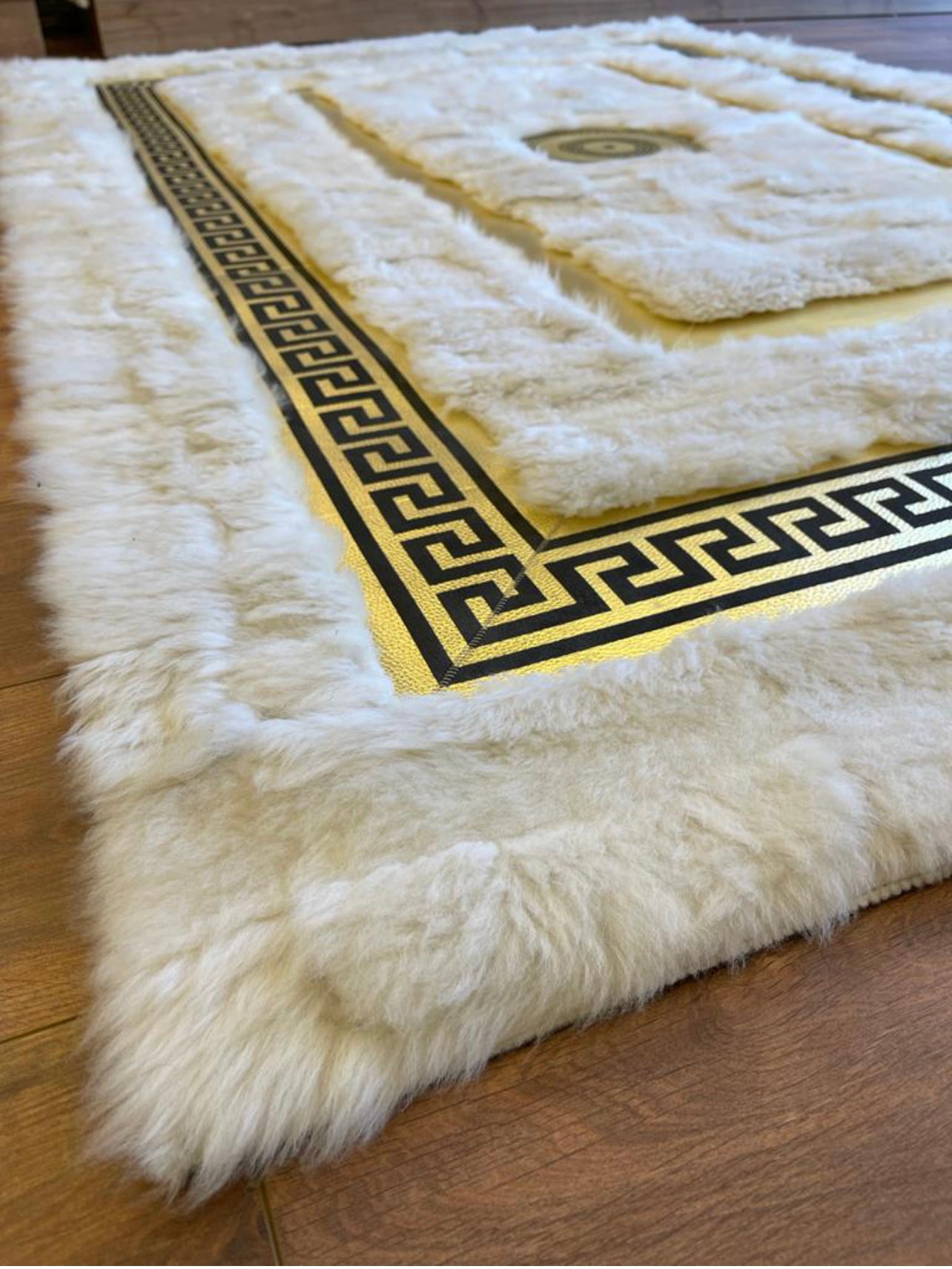 White and Gold Fluffy Versace Rug