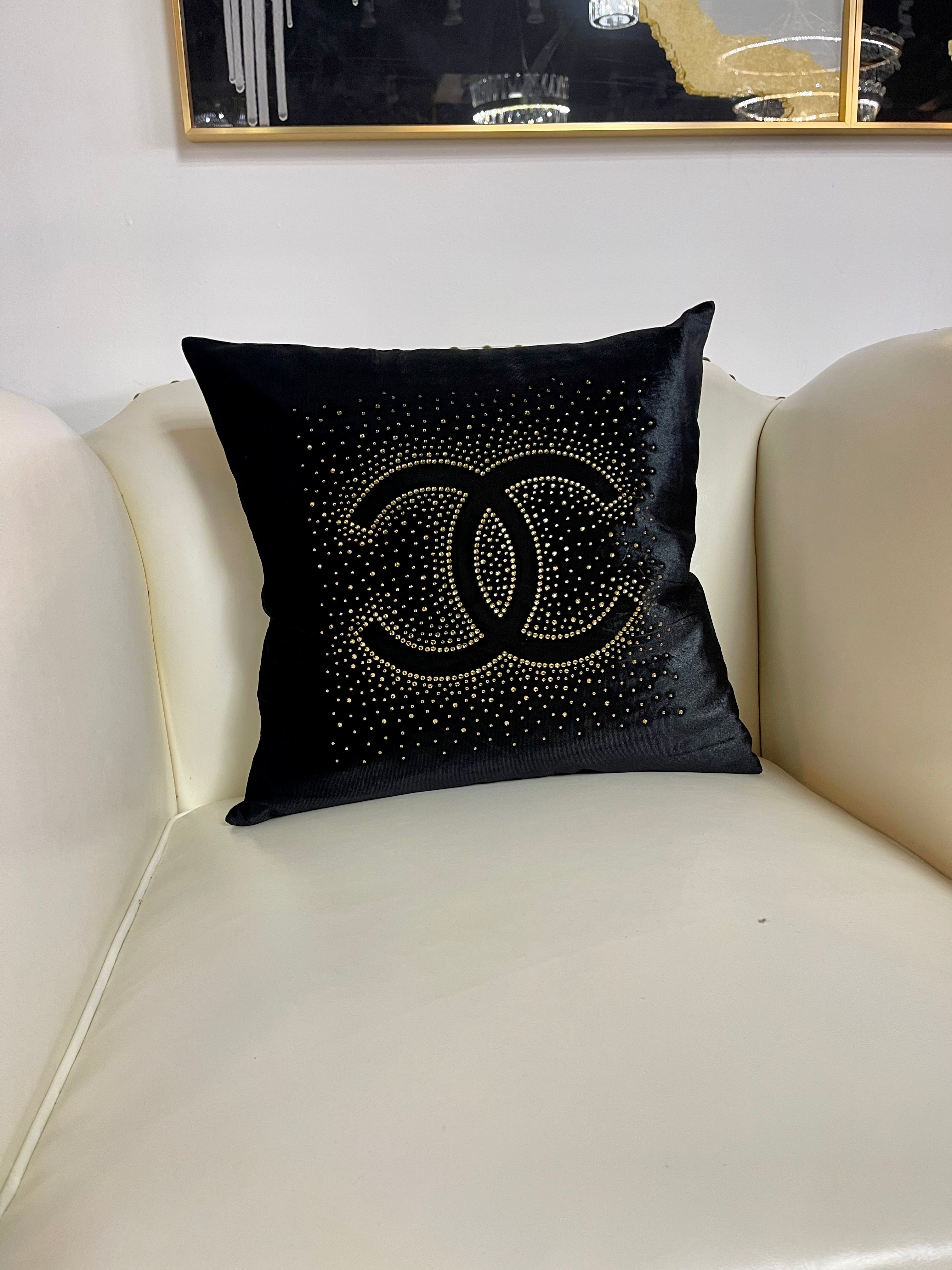 Black Chanel Throw Pillow